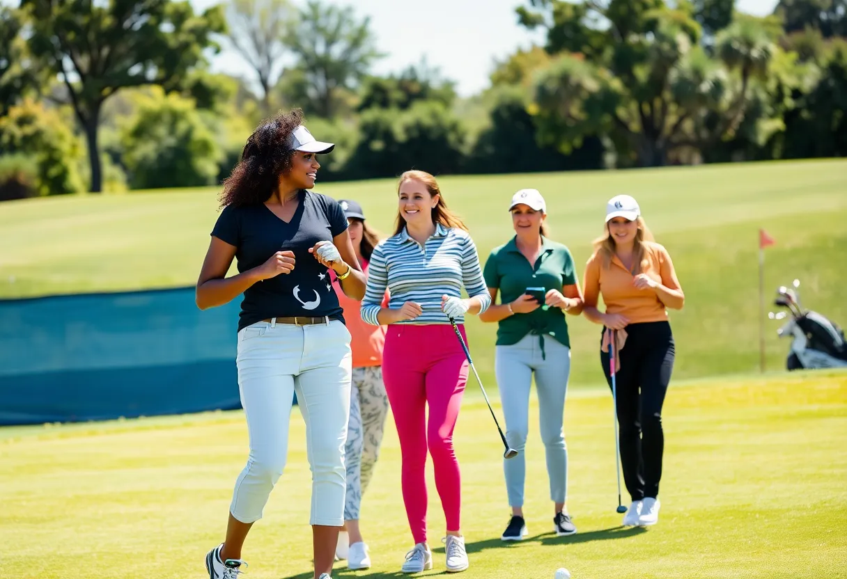 Women celebrating Women’s Golf Day on a golf course