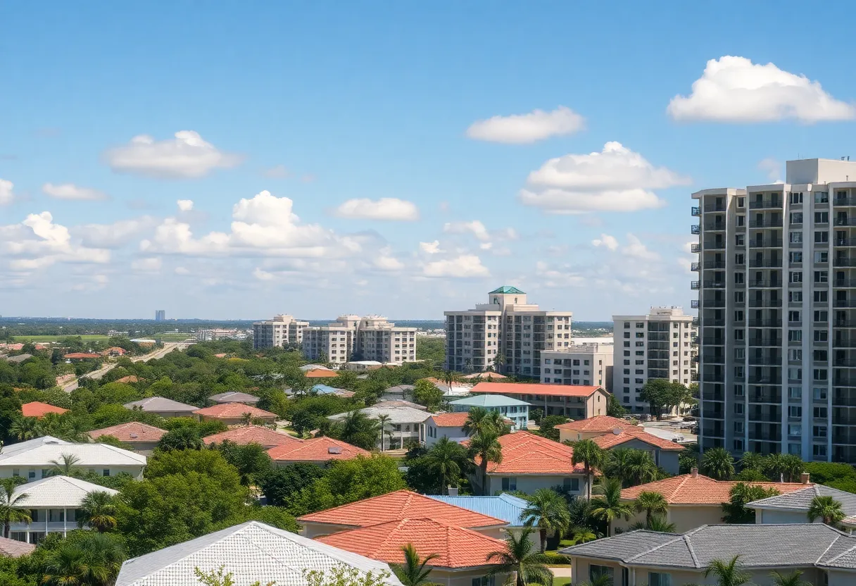 Skyline view of Central Florida with residential and apartment buildings