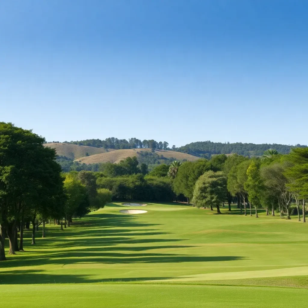 A tranquil golf course at sunset