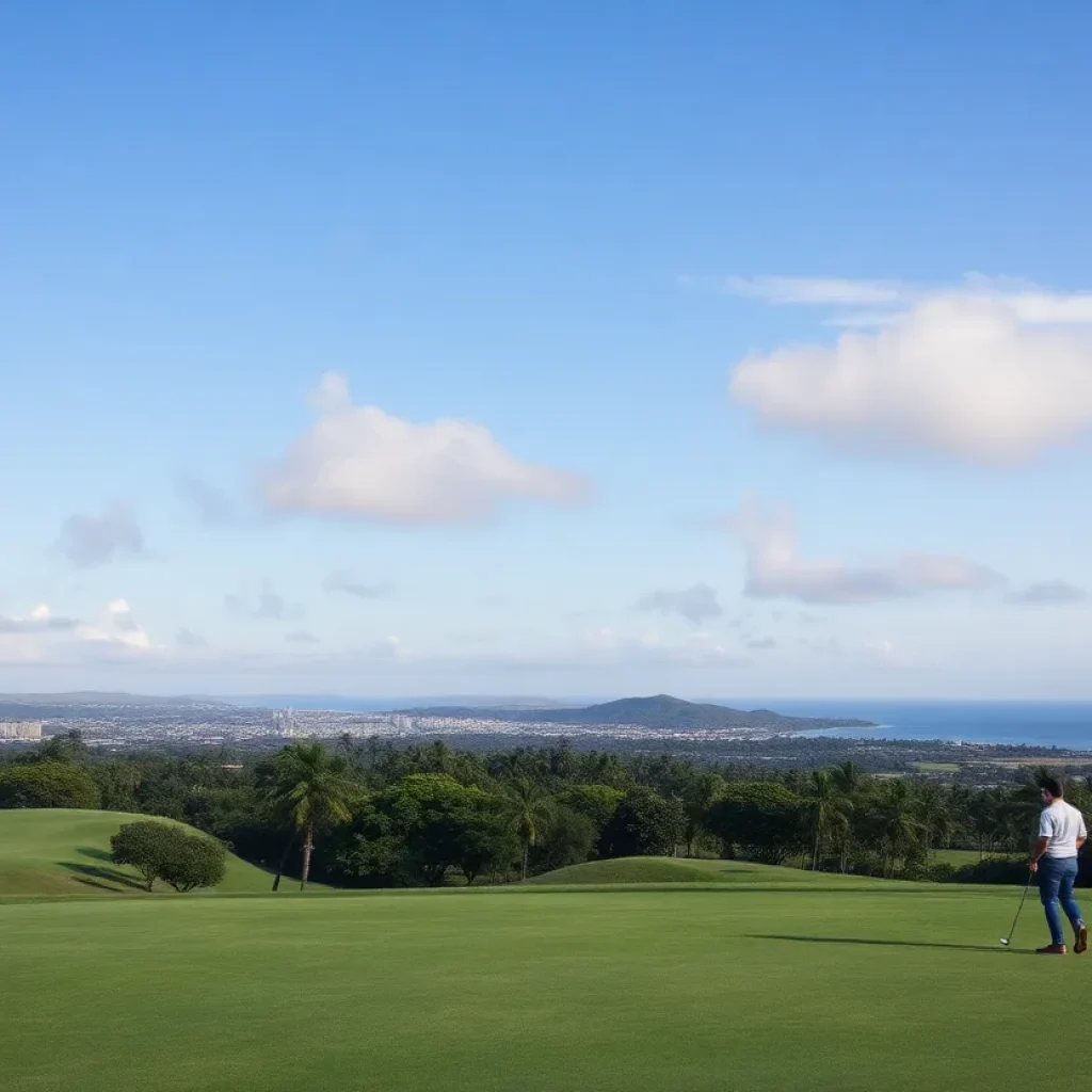 Beautiful landscape of a golf course with people playing golf