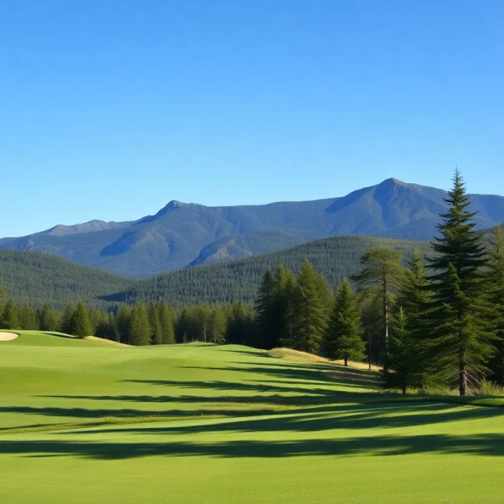 Golfers enjoying the Mount Washington golf course with mountains in the background
