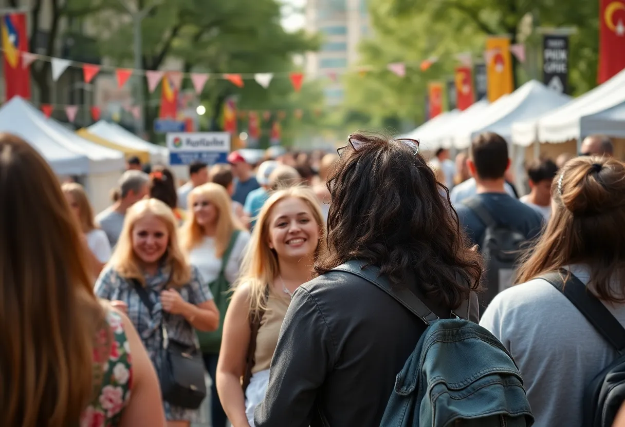 A lively community event in Orlando displaying fashion and Halloween themes.