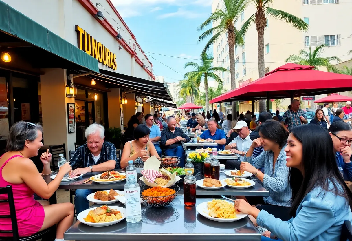Outdoor food truck scene in Orlando with people dining