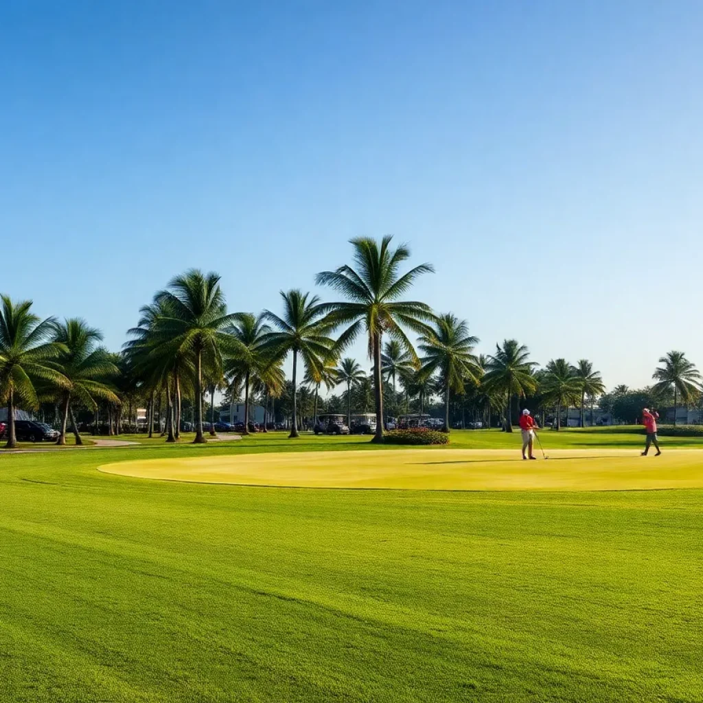 Lush golf courses in The Palm Beaches with palm trees and the Atlantic coast
