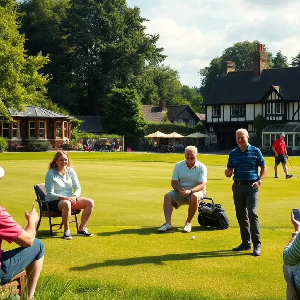 A golfer on a beautiful green golf course.