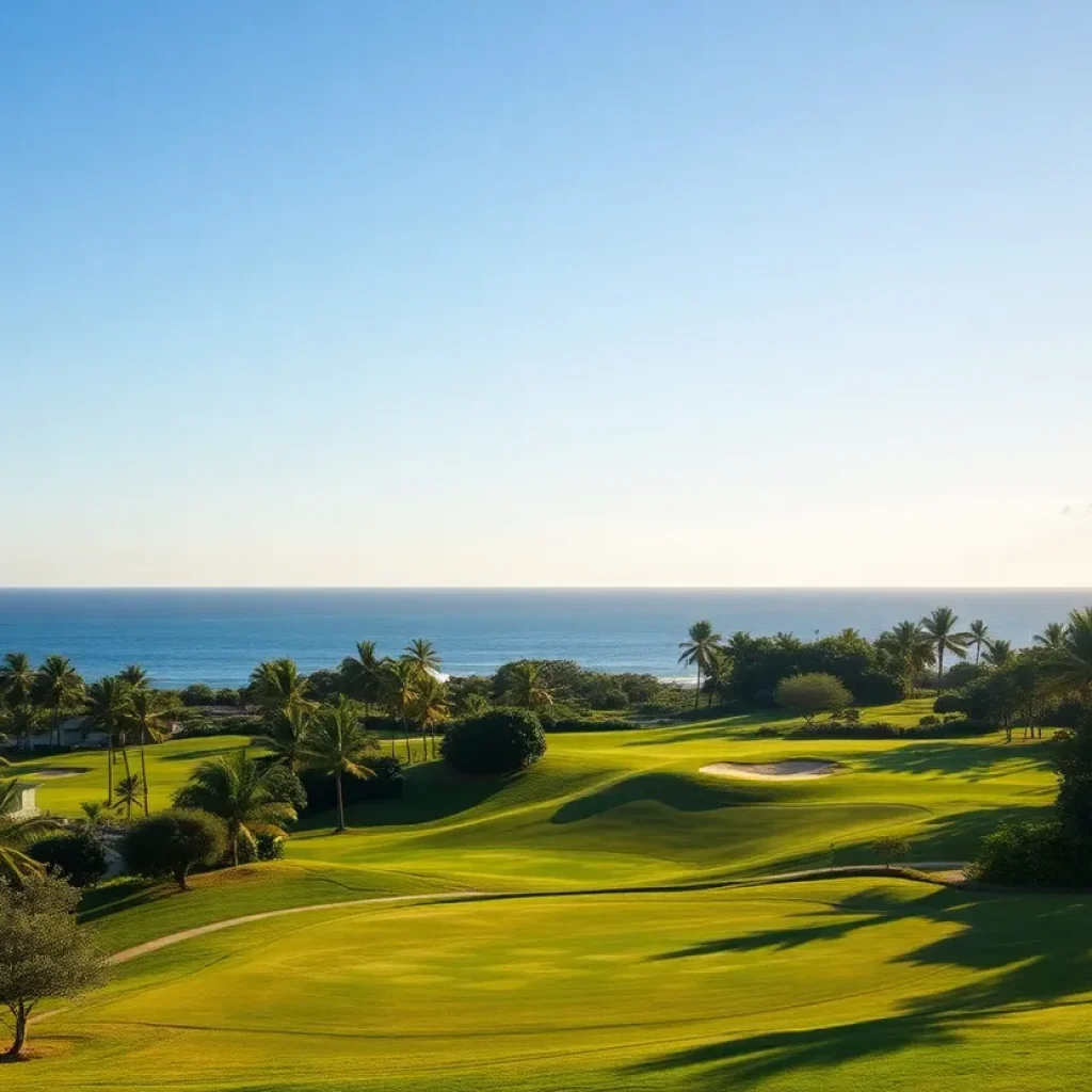 A breathtaking view of the Punta Mita golf course surrounded by tropical nature.