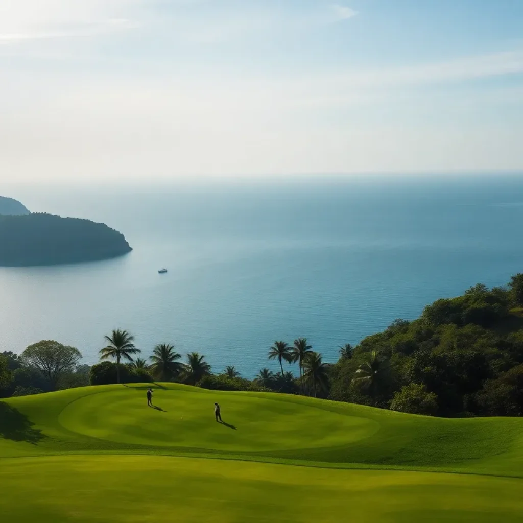 Lush golf course in Vietnam with coastal backdrop