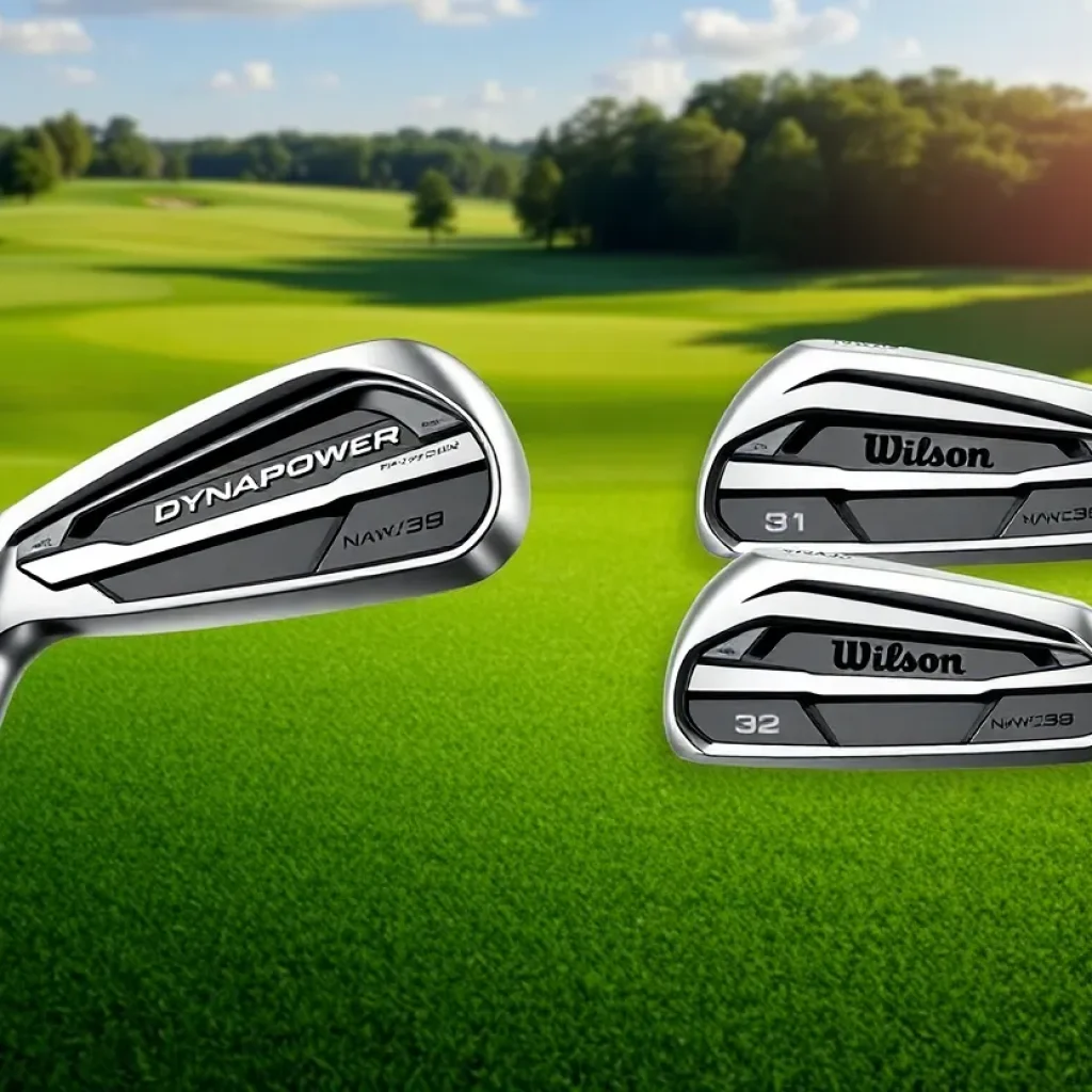 A set of Wilson Golf Dynapower Irons on a golf course.