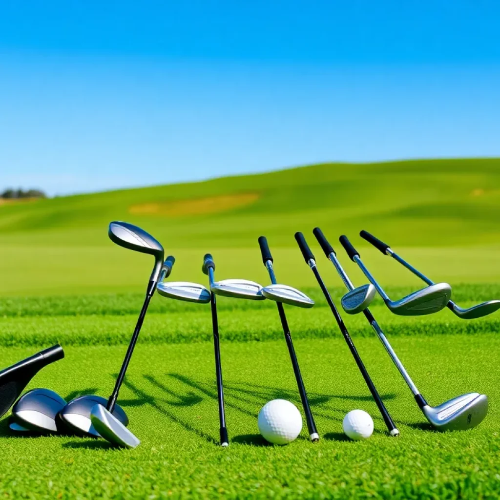 Golfer applying the new Dynapwr clubs on a lush golf course