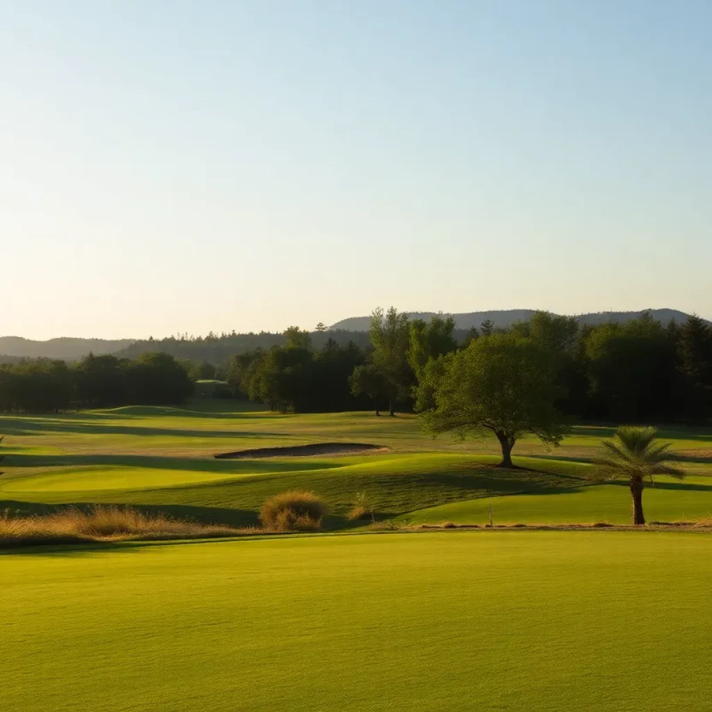 Close-up view of a beautiful golf course with lush greenery