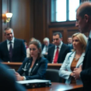 Courtroom scene representing a lawsuit between Berkshire Hathaway and Medsurg Consultants.