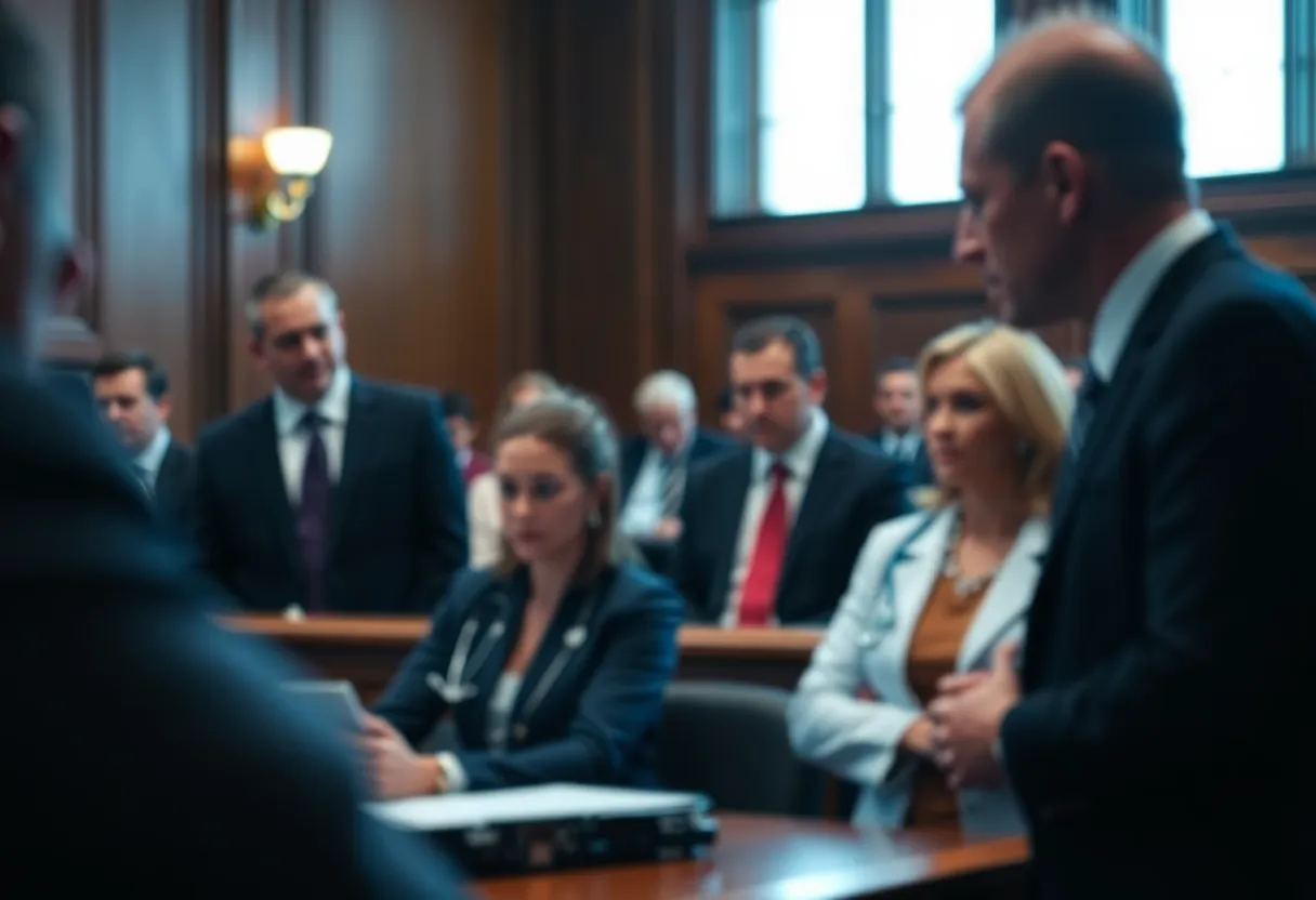 Courtroom scene representing a lawsuit between Berkshire Hathaway and Medsurg Consultants.
