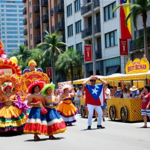 Floats and participants in the Florida Puerto Rican Parade