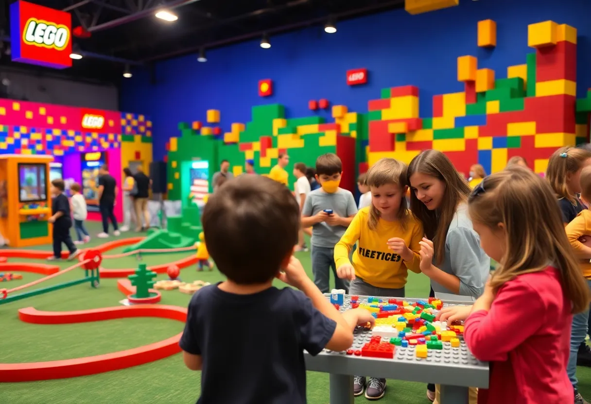 Families having fun at the Lego Brickade pop-up event in Orlando