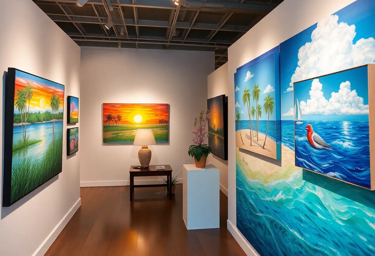 Artwork display at the Mary Ann Carroll Exhibit in Orlando