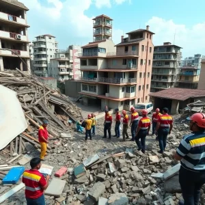 Devastated Urban Area in Myanmar After Earthquake