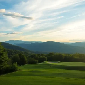 Beautiful golf course in North Carolina with mountains