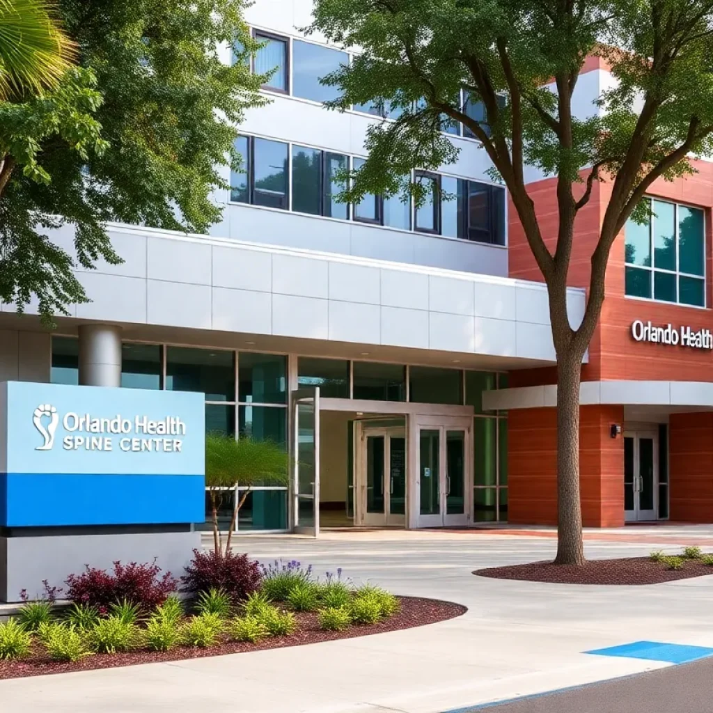 Exterior view of the Orlando Health Spine Center with signage.