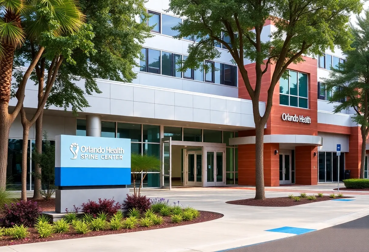 Exterior view of the Orlando Health Spine Center with signage.