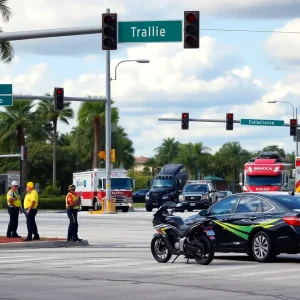 Scene of a motorcycle accident with emergency responders