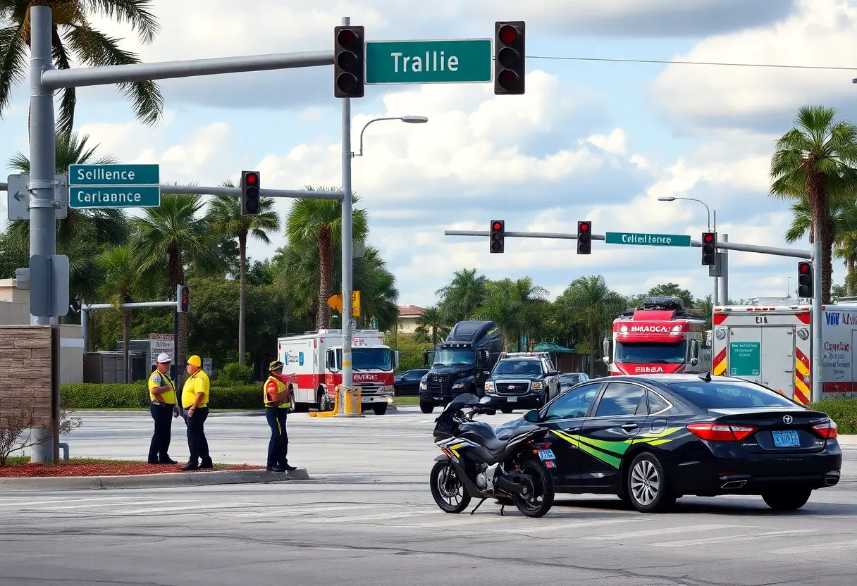 Scene of a motorcycle accident with emergency responders