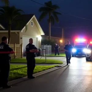 Police officers at the scene of a shooting incident in Orlando, Florida.