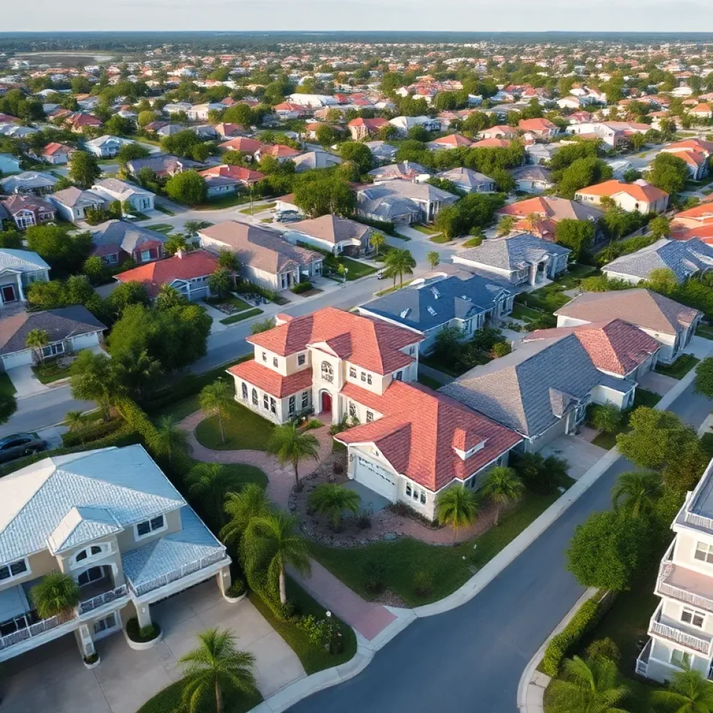 Aerial view of a diverse Orlando neighborhood with various home styles
