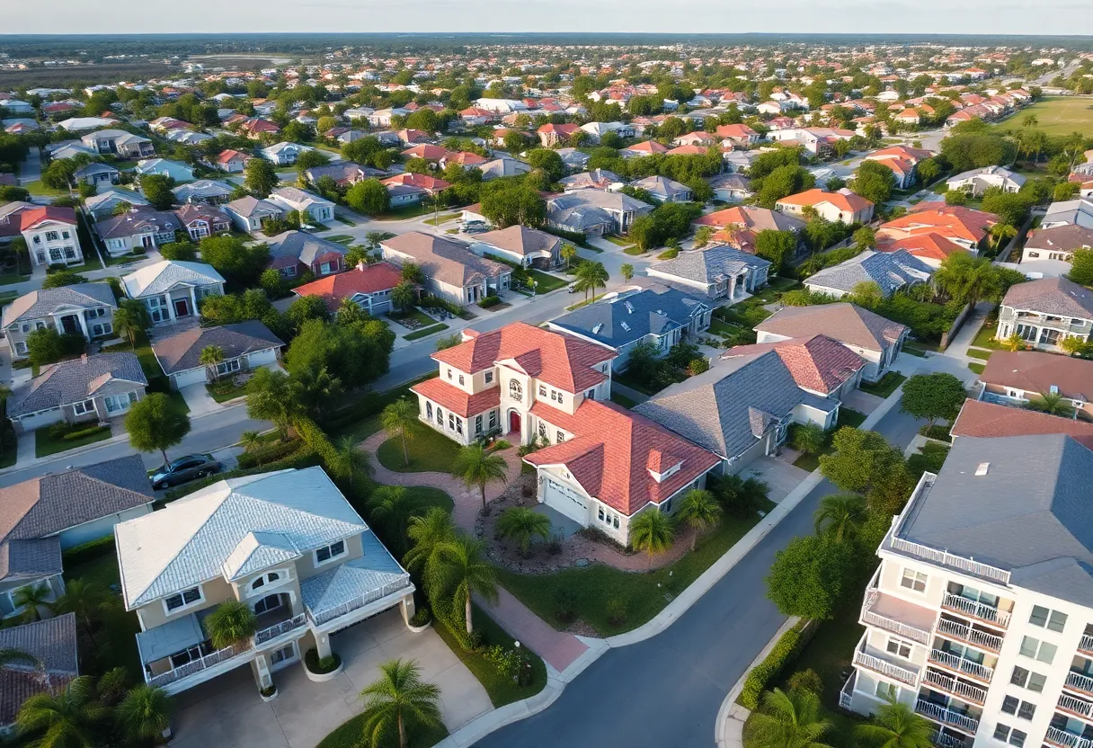 Aerial view of a diverse Orlando neighborhood with various home styles