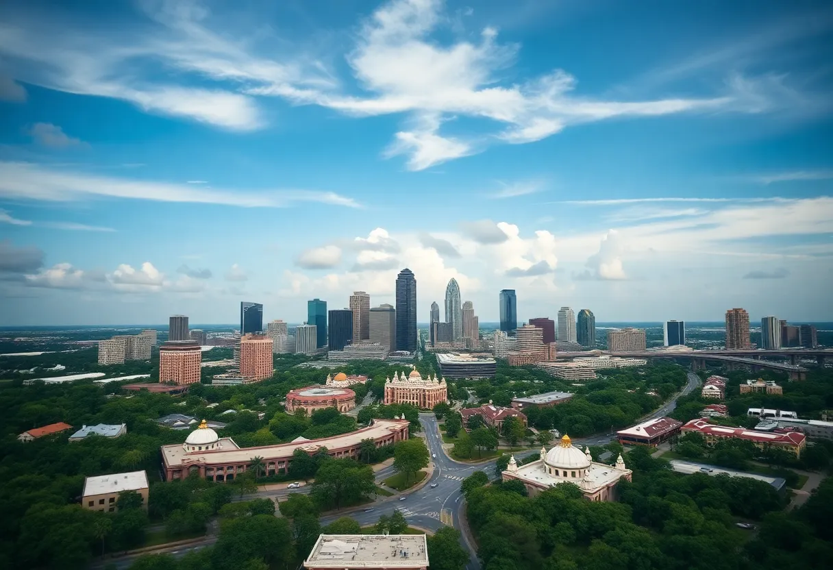 Panoramic view of Orlando's skyline featuring tourist attractions and community infrastructure