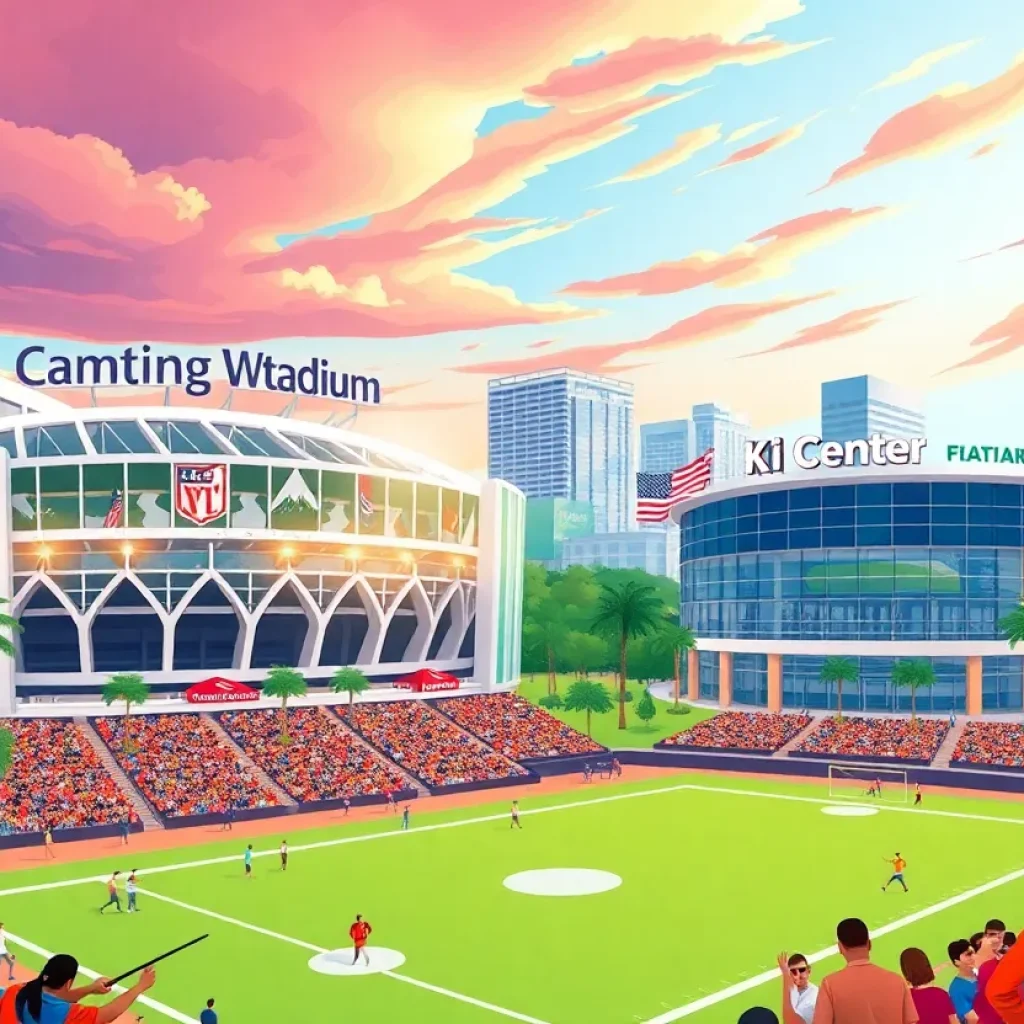 Illustration of Orlando's sports venues during a lively event