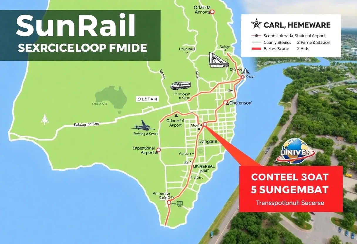 Map showing proposed SunRail extension routes and key landmarks in Osceola County