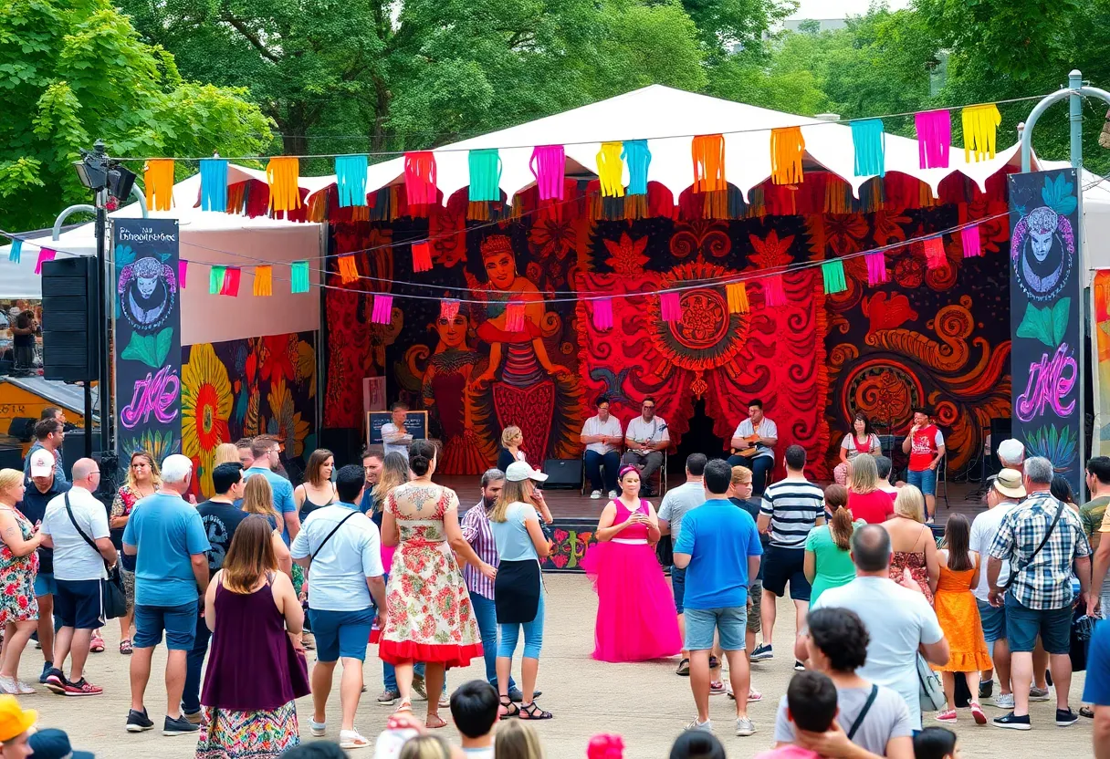 Scene from UCF Celebrates the Arts Festival showing multiple performances and audience engagement.
