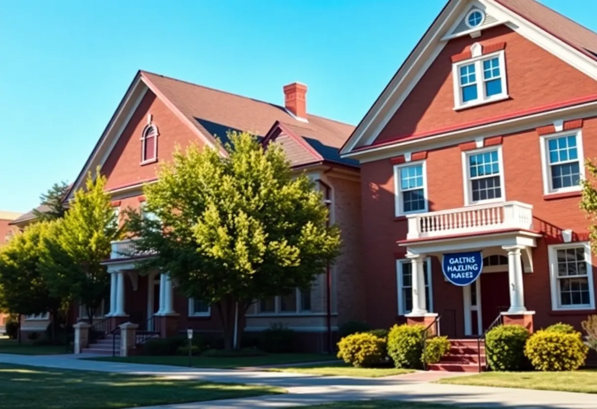 University campus with fraternity houses representing a stand against hazing.