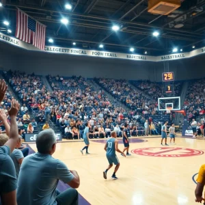 Auburn basketball players practicing on the court