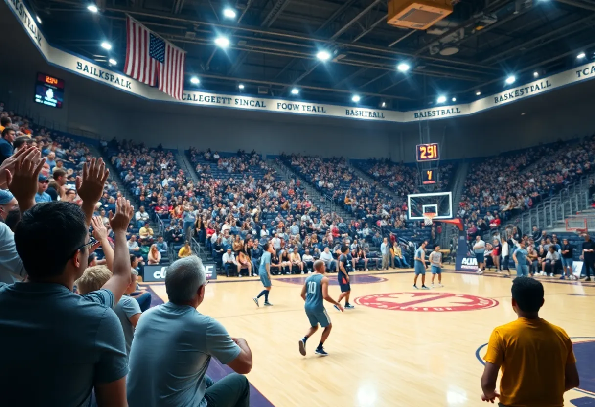 Auburn basketball players practicing on the court