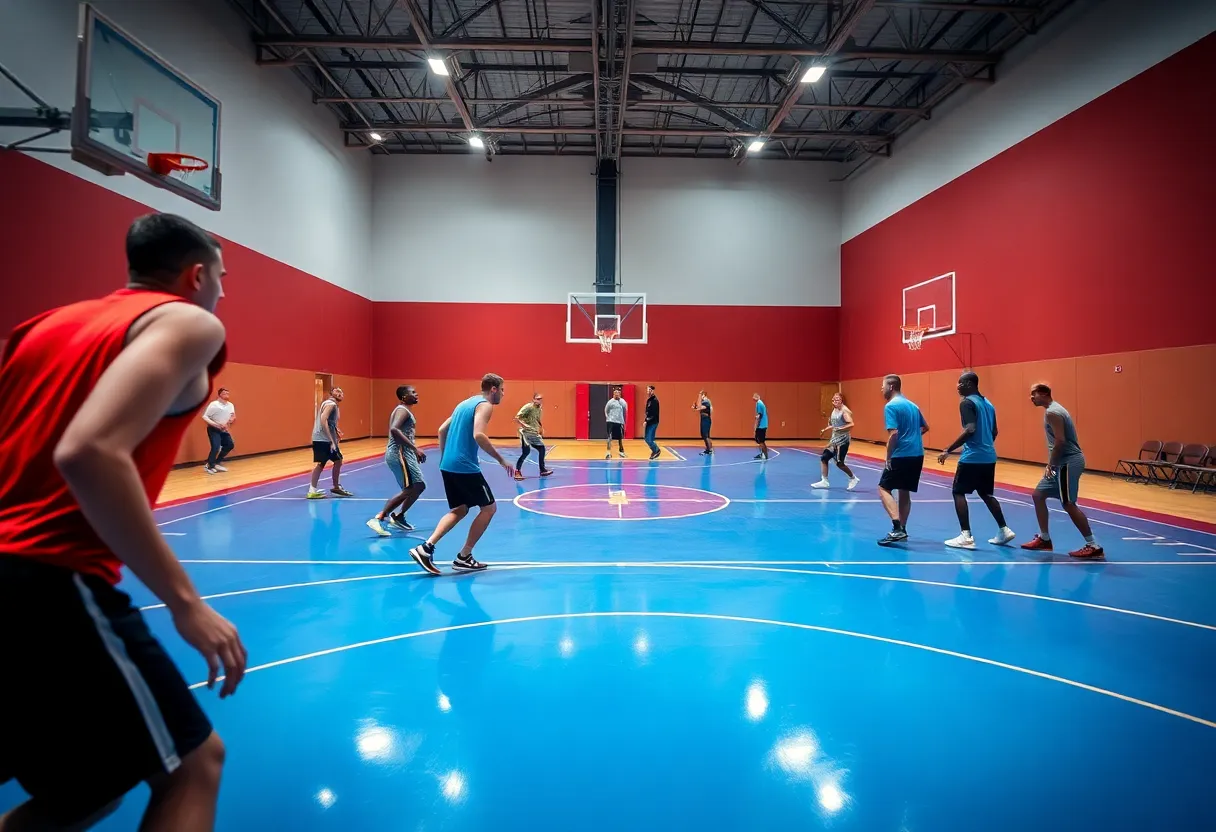 Auburn basketball players practicing on the court
