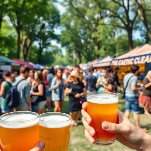 A lively festival in Orlando with people enjoying craft brews and THC drinks