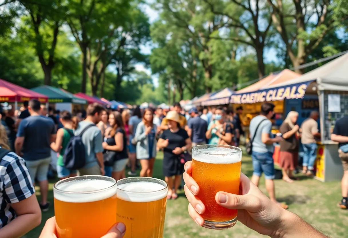 A lively festival in Orlando with people enjoying craft brews and THC drinks