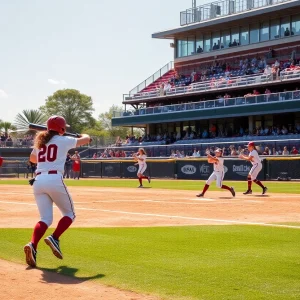 BYU Cougars softball players in action during a game