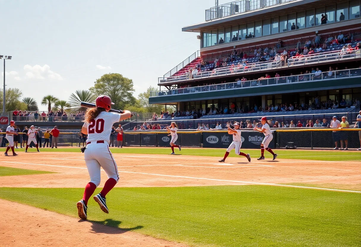 BYU Cougars softball players in action during a game