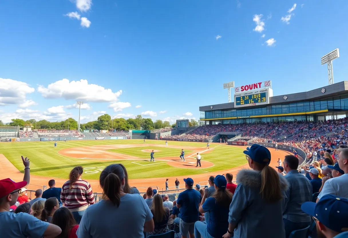BYU softball players and fans in an exciting game environment