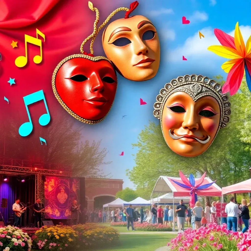 Collage of cultural events in Central Florida with musical notes and theater masks