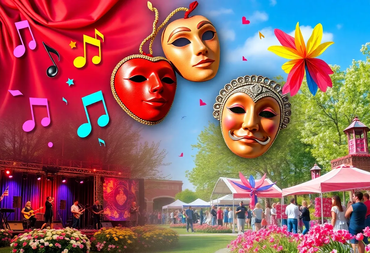 Collage of cultural events in Central Florida with musical notes and theater masks