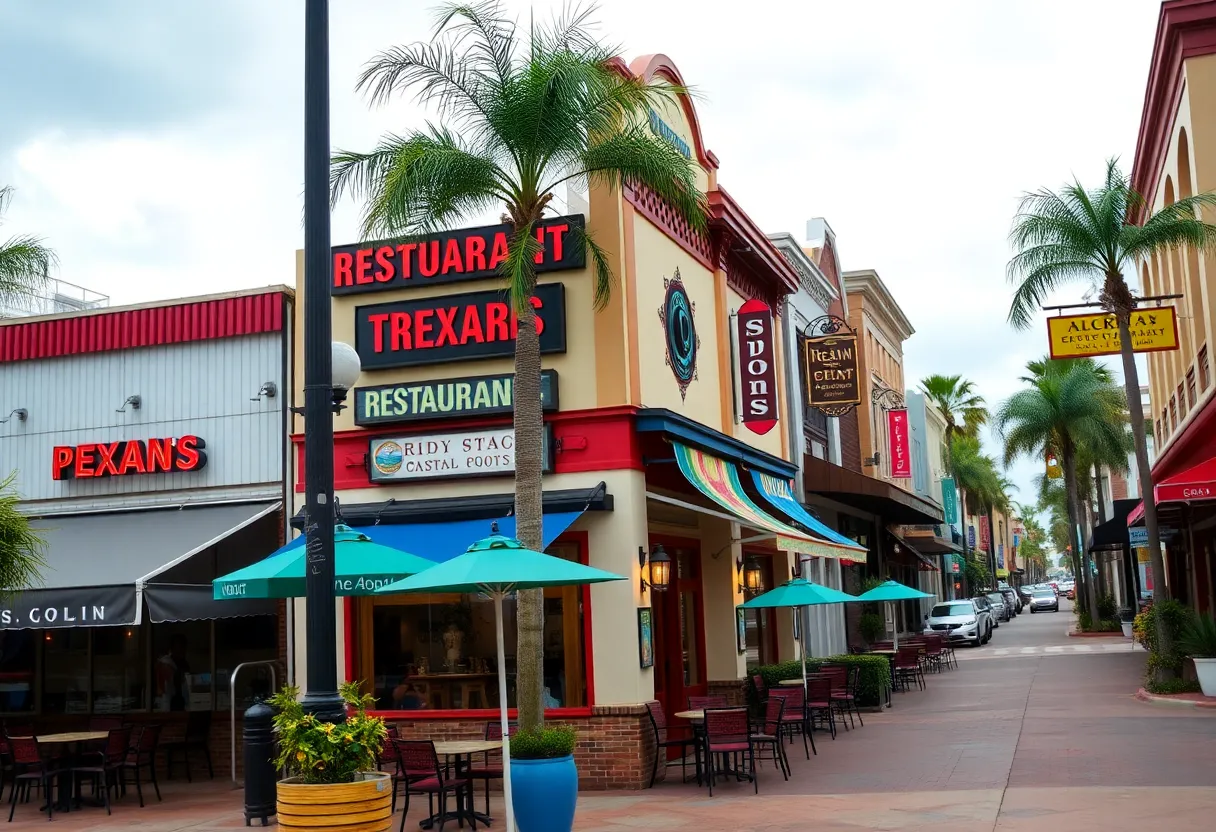 A street lined with diverse restaurants in Central Florida