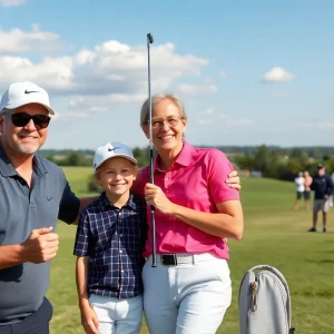 Charlie Woods celebrating his first hole-in-one at PNC Championship.