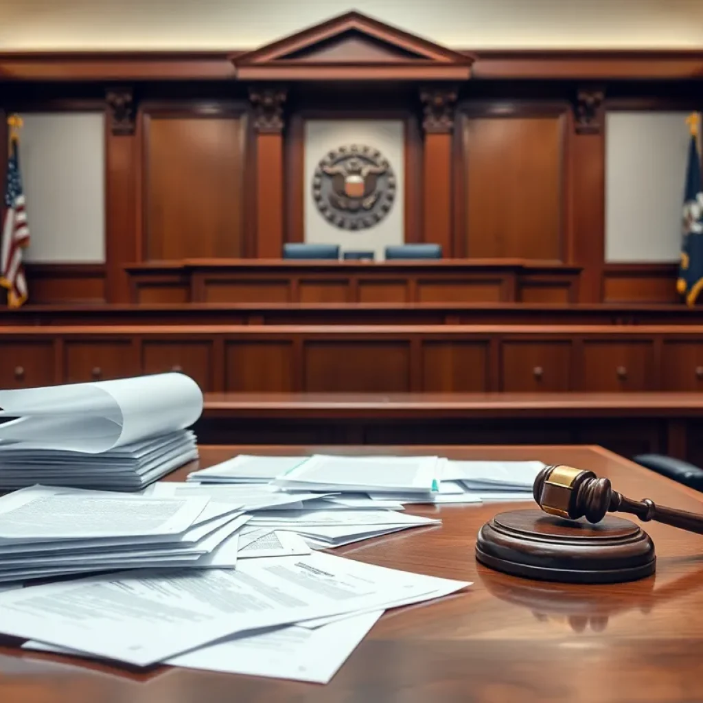 Courtroom setting illustrating trial delay