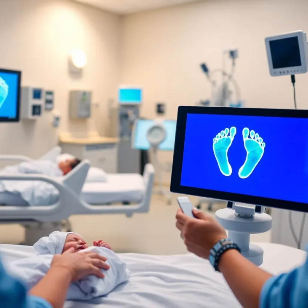 Newborns in a hospital nursery using digital footprint technology.