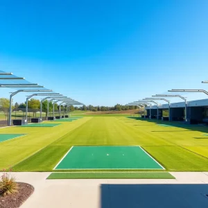 A modern driving range with practice bays at Dubsdread Golf Course