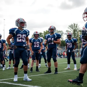 High school football team training with EA Sports branding