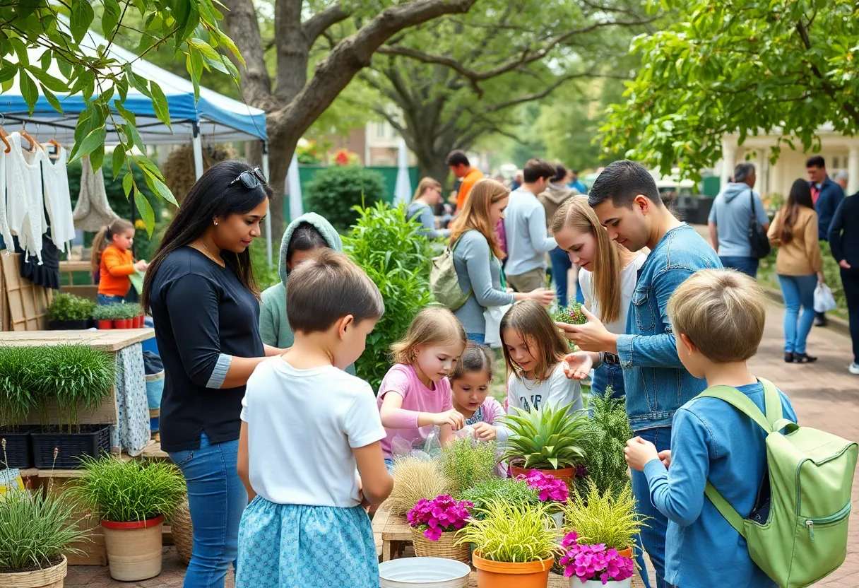 Families participating in Earth Day activities in Orlando with nature surroundings.